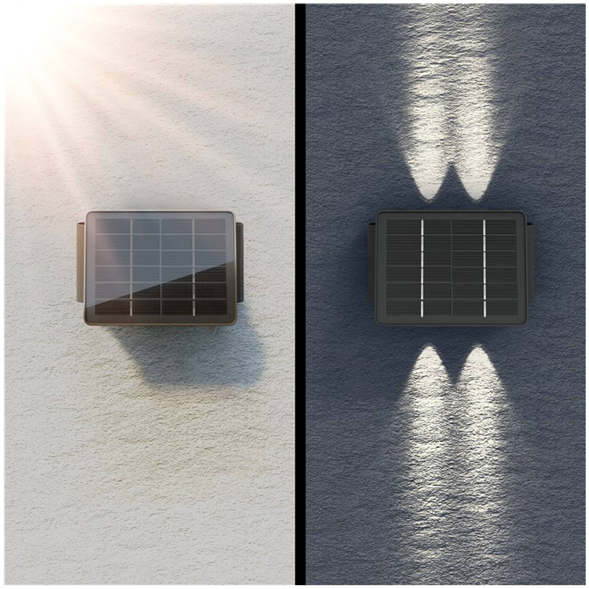 LED-Solar-Wandleuchte mit 2 weißen LED, Quadros, schwarz, die Haus Wandleuchte