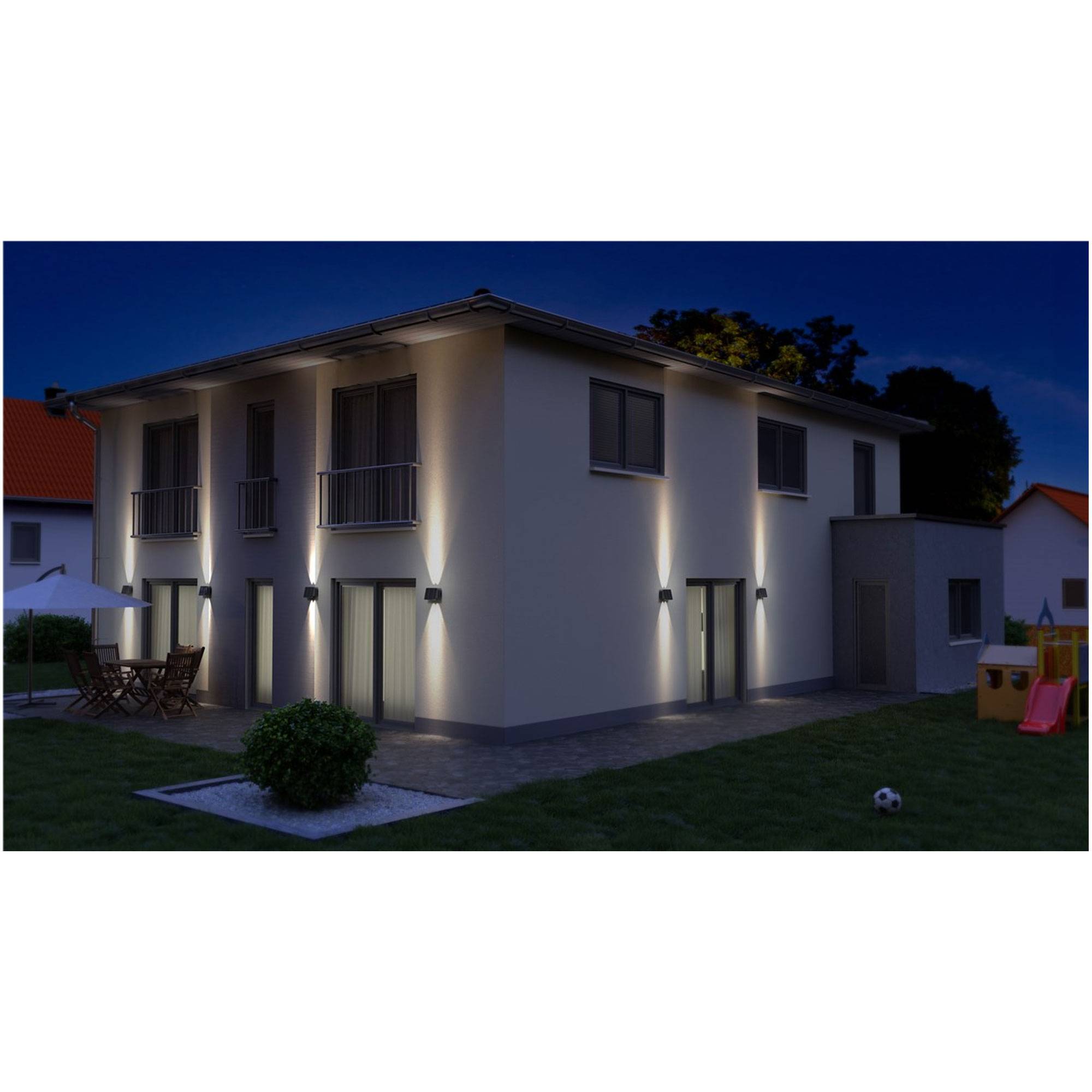 LED-Solar-Wandleuchte mit 2 weißen LED, Quadros, schwarz, die Haus Wandleuchte