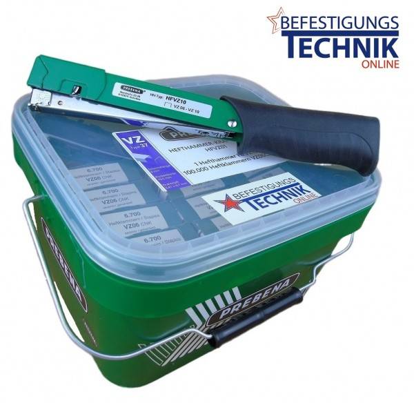 Prebena Hefthammer HFVZ01 6-10mm + Klammern VZ06CNK + Box für Rapid R19 Typ 37 Typ 13 KL-51