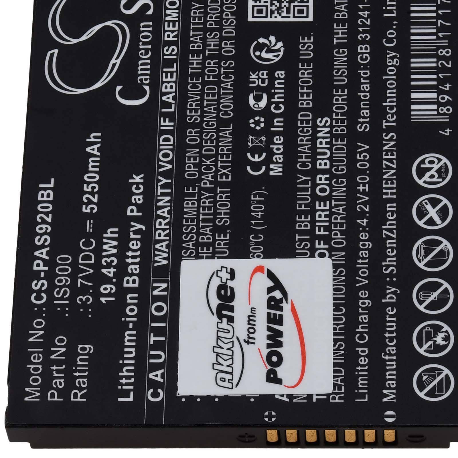 Powery Akku kompatibel mit Pax Typ IS900, 3,7V, Li-Ion
