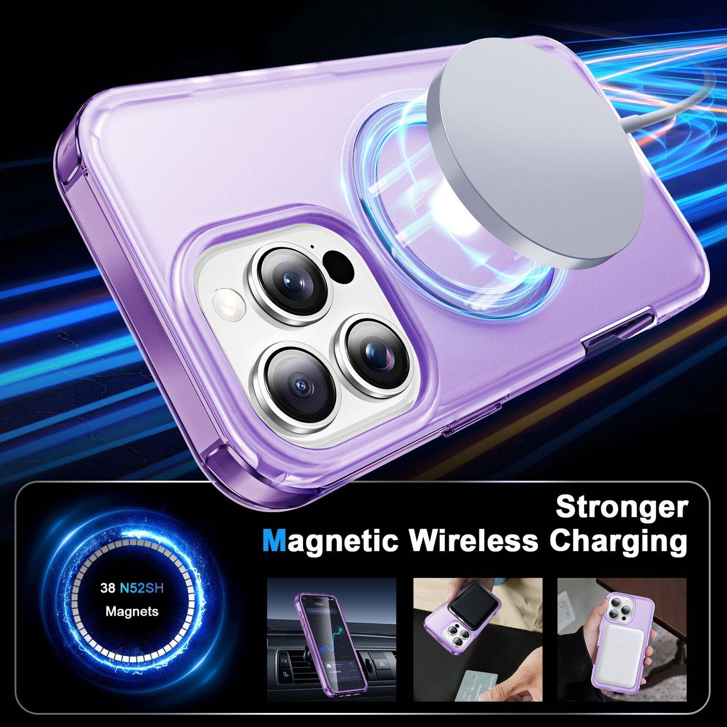 Für Apple iPhone 16 Pro Max Frosted Skin Feel MagSafe Ring Halterung 360-Grad Hülle Lila