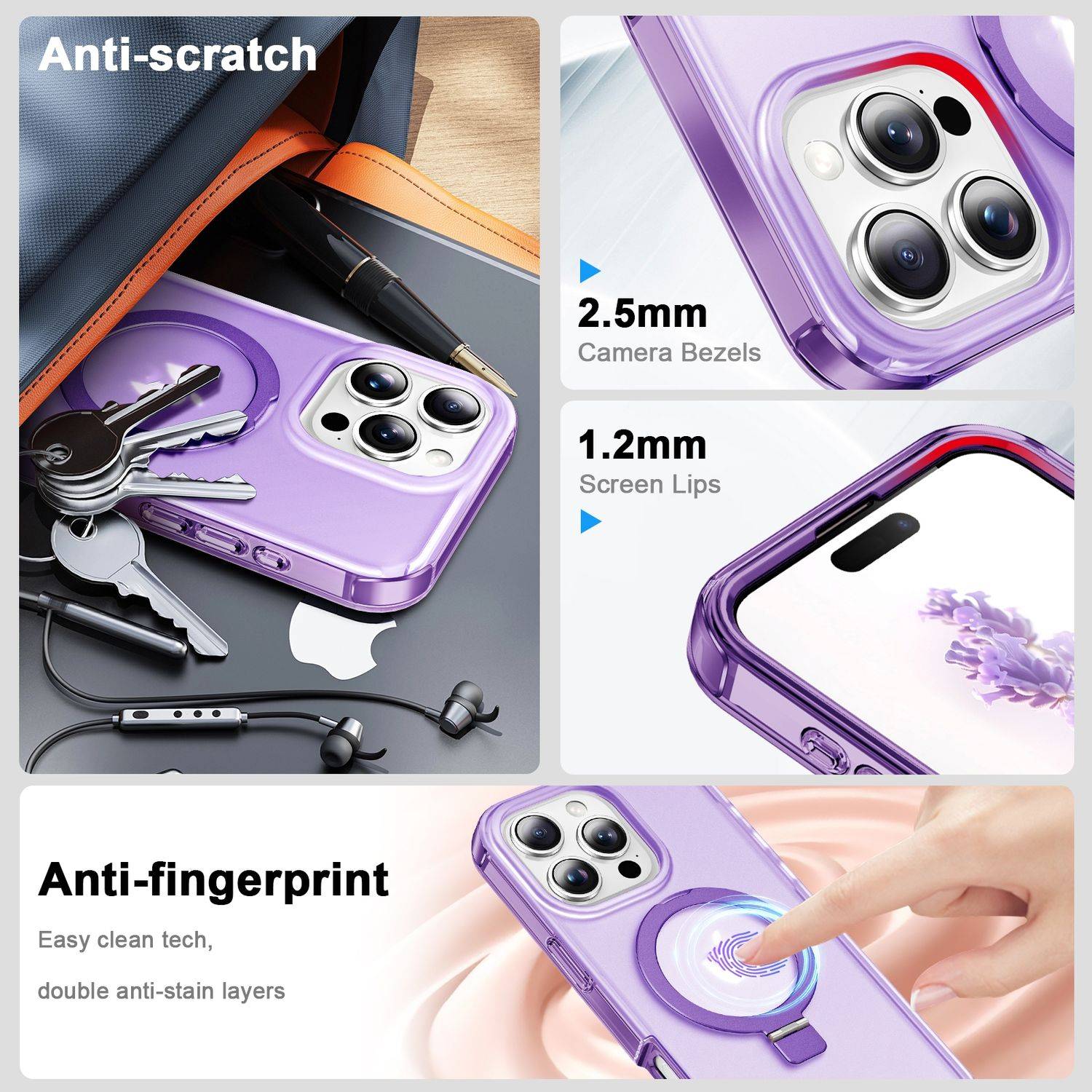 Für Apple iPhone 16 Pro Max Frosted Skin Feel MagSafe Ring Halterung 360-Grad Hülle Lila