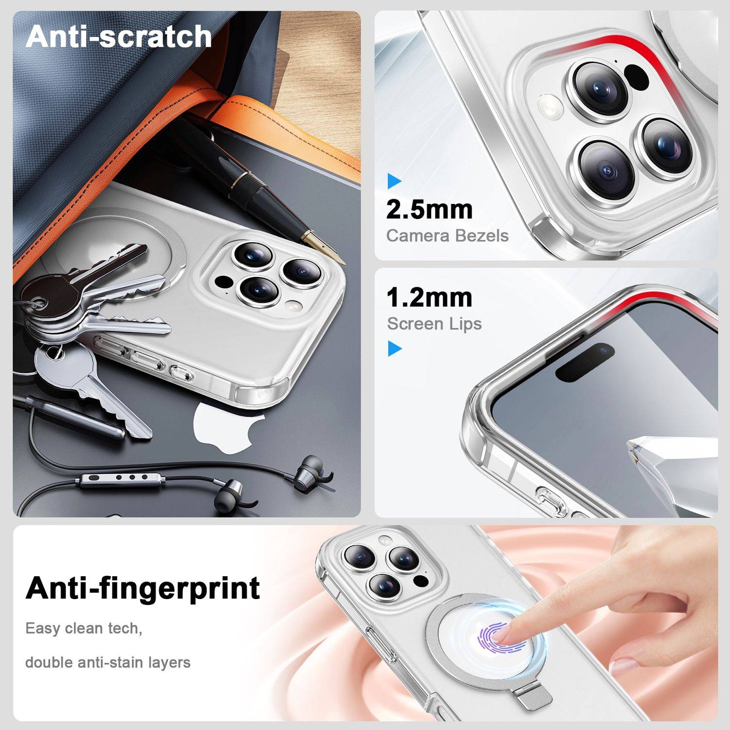 Für Apple iPhone 16 Pro Max Frosted Skin Feel MagSafe Ring Halterung 360-Grad Hülle Transparent