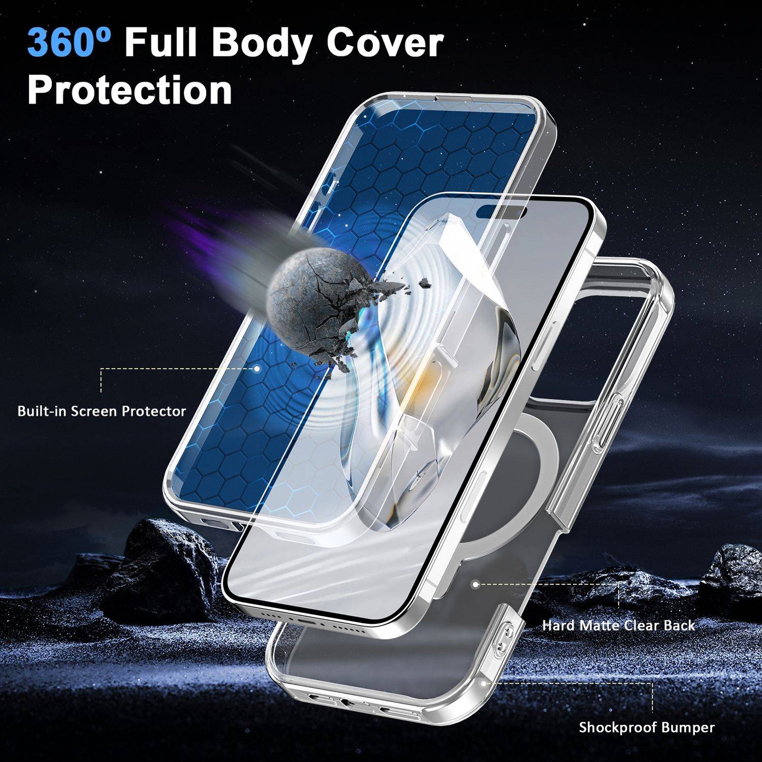 Für Apple iPhone 16 Pro Frosted Skin Feel MagSafe Ring Halterung 360-Grad Hülle Transparent
