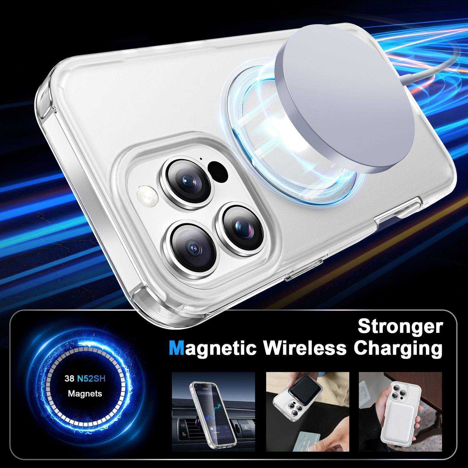 Für Apple iPhone 16 Pro Max Frosted Skin Feel MagSafe Ring Halterung 360-Grad Hülle Transparent