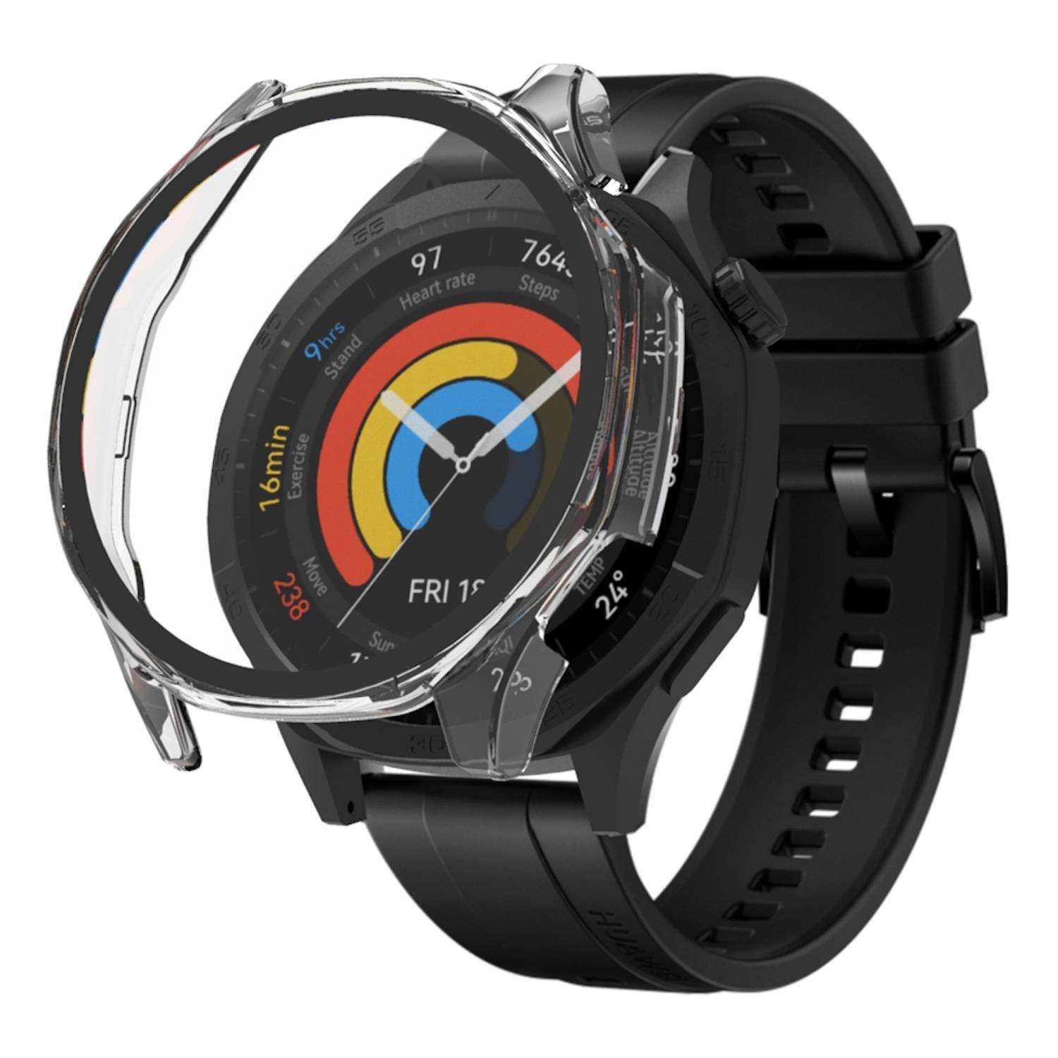Für Huawei Watch GT 5 46mm Kunststoff Watch PC Hülle + Schutz Hart Glas Schwarz