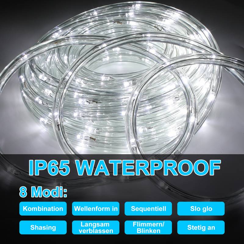20m LED Lichtschlauch Außen Innen,480 LEDs Wasserfest LED Schlauch,Partylicht Dekobeleuchtung Weihnachten,Weiß