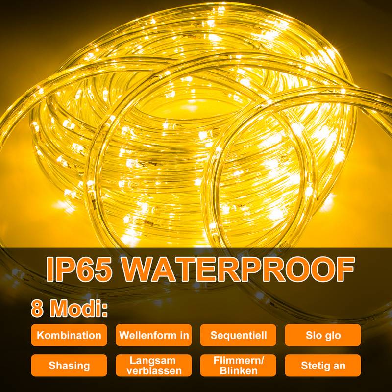 10m LED Lichtschlauch Außen Innen,240 LEDs Wasserfest LED Schlauch,Partylicht Dekobeleuchtung Weihnachten,Gelb