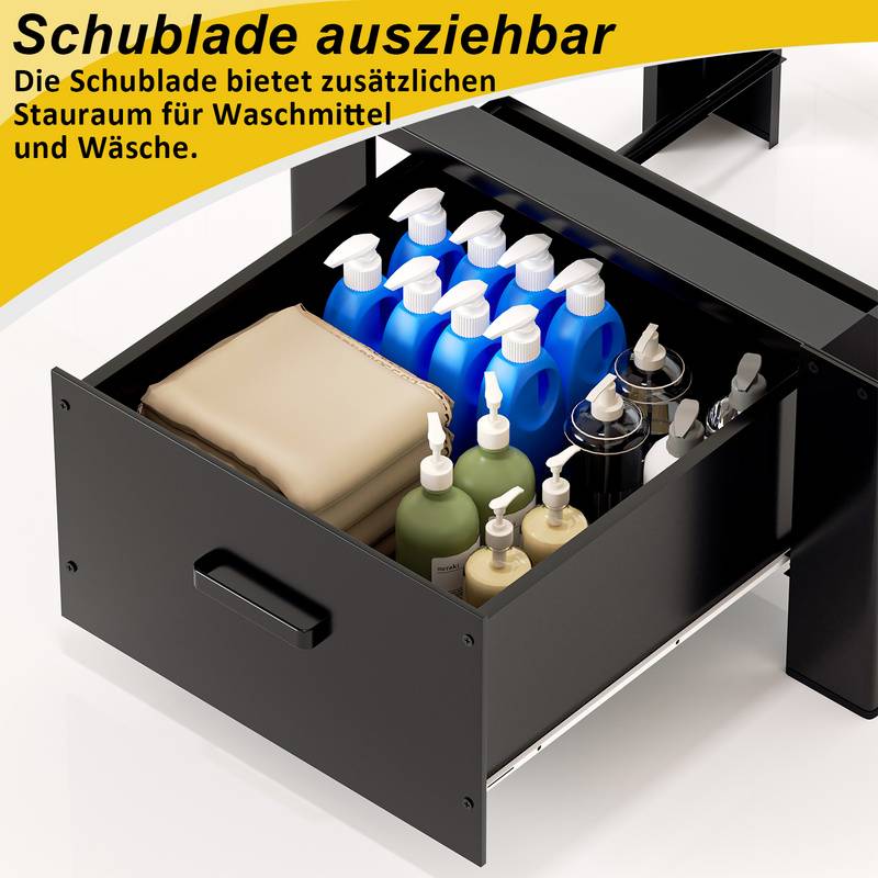 2x Waschmaschinen Untergestell mit schublade Schwarz Waschmaschinenunterschrank Waschmaschinen Sockel 62.5x54.5x32.5cm