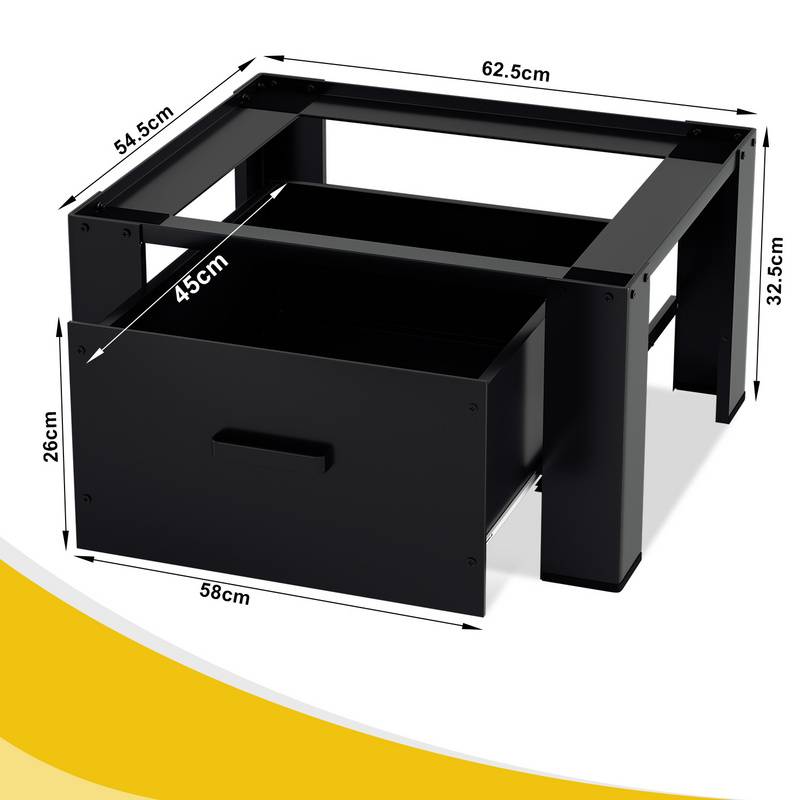 2x Waschmaschinen Untergestell mit schublade Schwarz Waschmaschinenunterschrank Waschmaschinen Sockel 62.5x54.5x32.5cm
