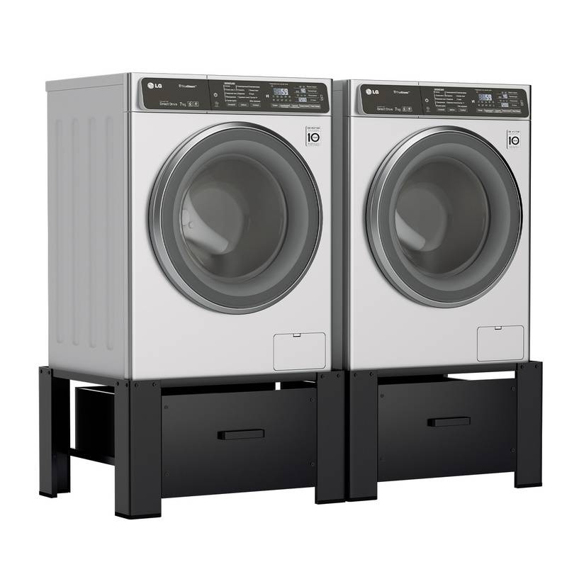 2er Waschmaschinen Untergestell aus Stahl Waschmaschinen Sockel mit schublade bis 150kg 62.5x54.5x32.5cm