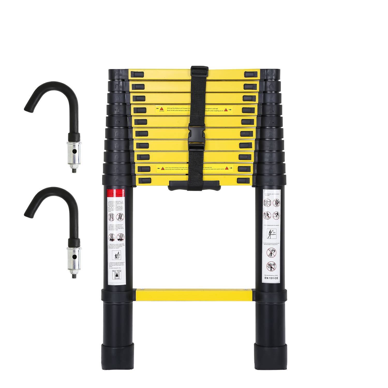 Teleskopleiter Alu Leichtgewicht Rutschfester 3,2m schwarz + Haken Multifunktionsleiter Mehrzweckleiter Ausziehbare Leiter 15 Stufe Stehleiter aus