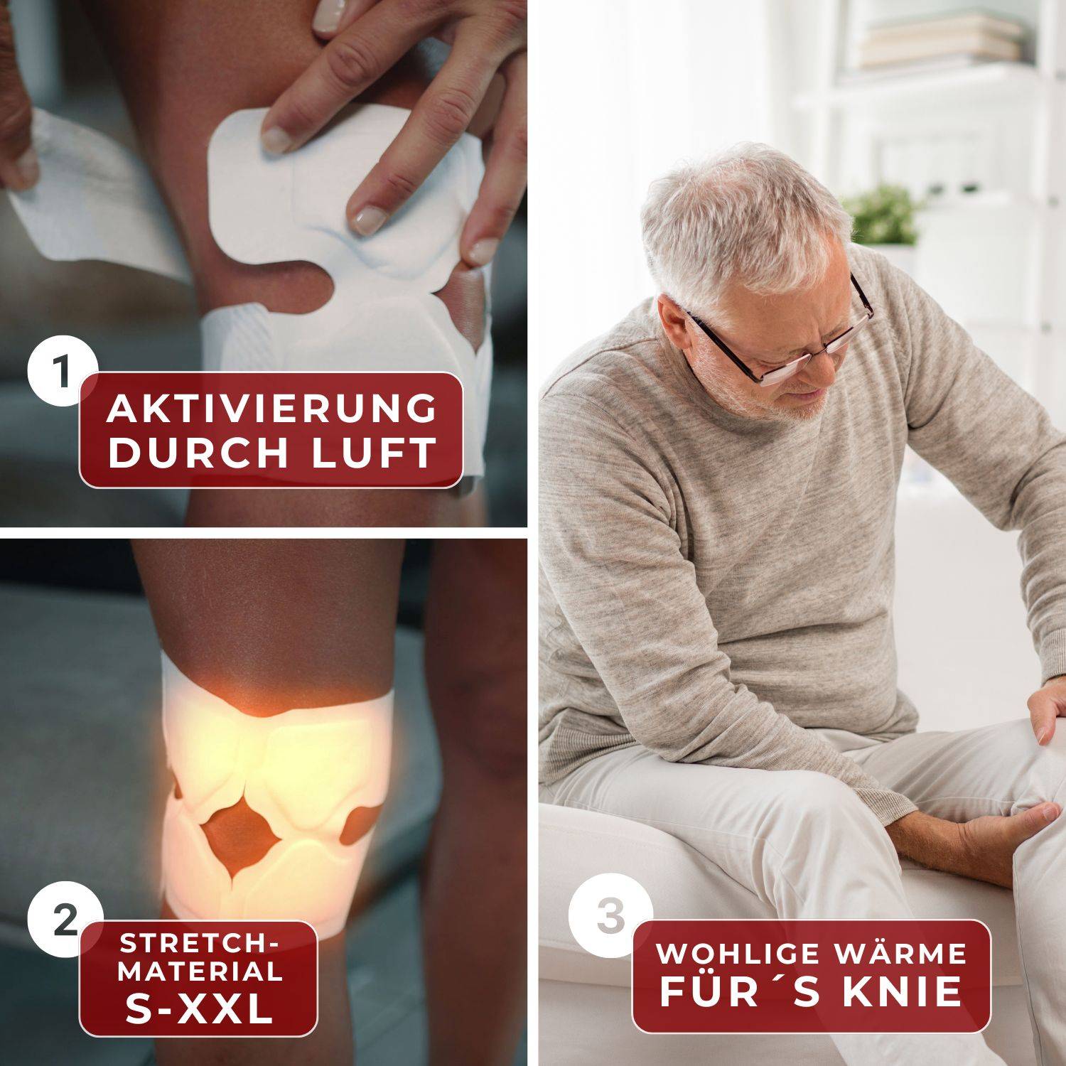 Thermopad 10x 4er-Pack für bis zu 8 Stunden Wärme am Knie I Stretchbänder + Klettverschluss