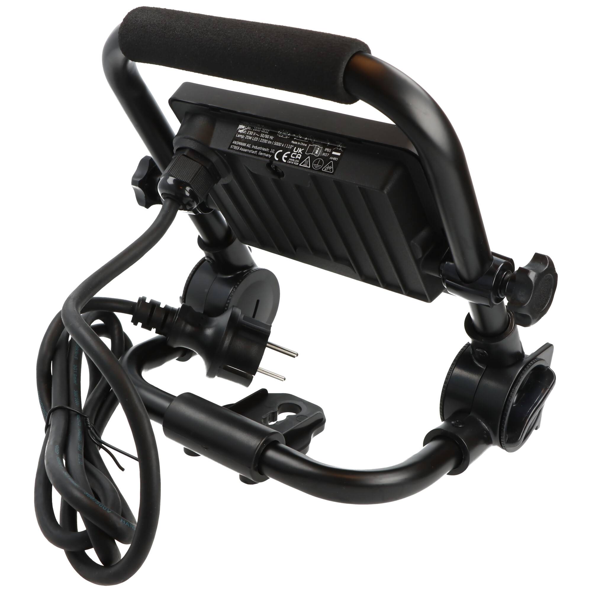 LED-Baustrahler FL20W-AC mit bis zu 2200 Lumen, tragbarer Arbeitsscheinwerfer, Kabellänge 1,8 Meter, 360° verstellbar