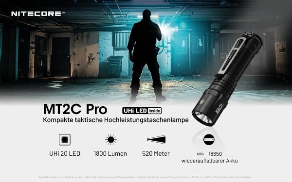Nitecore MT2C Pro taktische LED-Taschenlampe, 1800 Lumen, UHi 20 LED, Bedienung über lediglich einen Schalter
