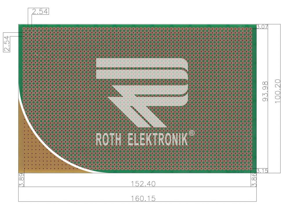 Roth Elektronik RE212-HP Laborkarte Hartpapier RM 2,54 mm Gitter-Layout