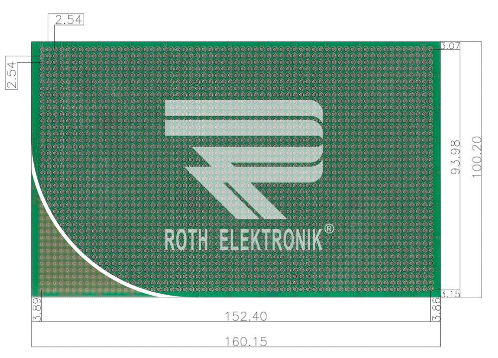 Roth Elektronik RE212-LF Laborkarte Epoxyd RM 2,54 mm Gitter-Layout