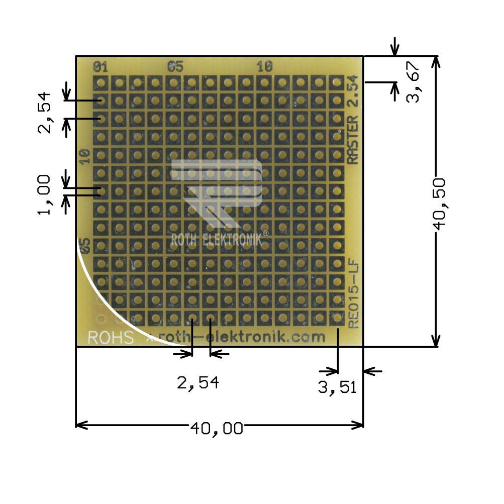 Roth Elektronik RE015-LF Laborkarte Epoxyd RM 2,54 mm 40,00 x 40,50 mm