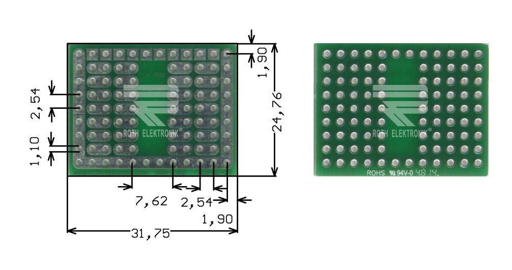 Roth Elektronik RE942-S1 Bread Board 14-Pin-Sockel 31,75 x 24,76 mm