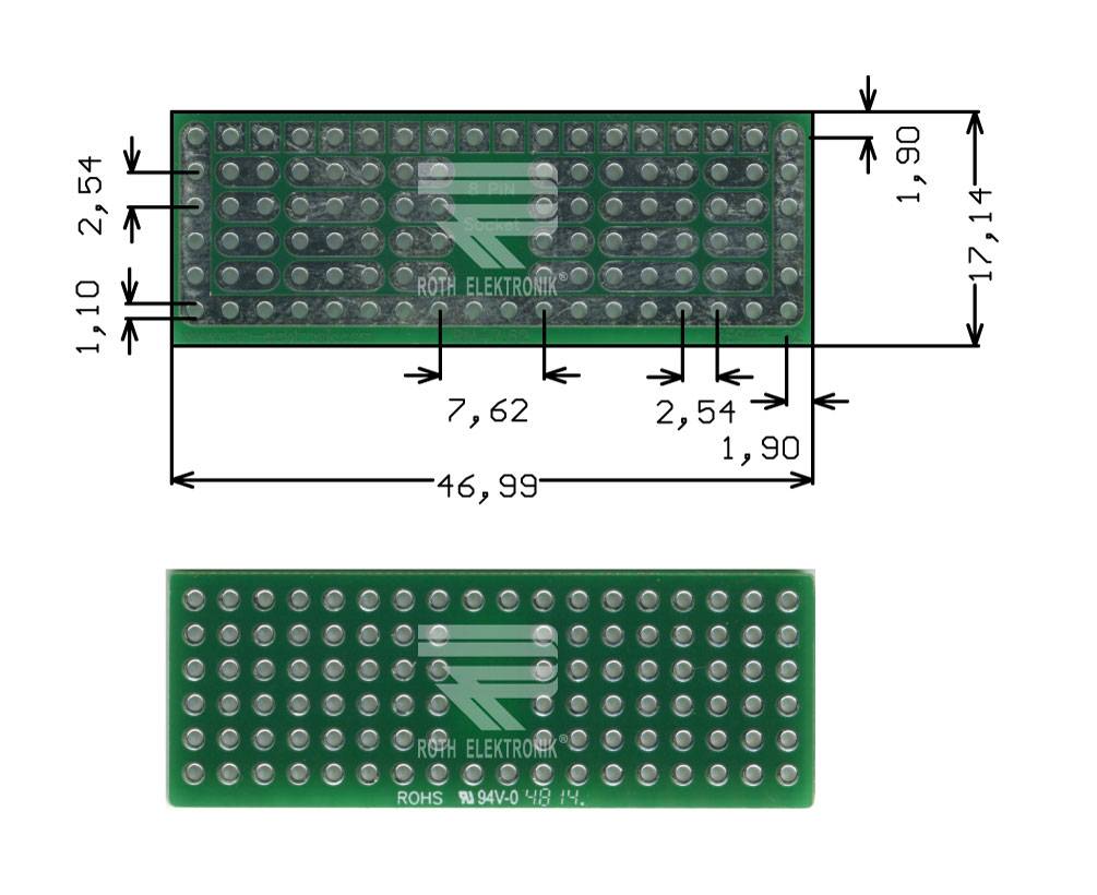 Roth Elektronik RE941-S2 Lötbares Bread Board 8-Pin-Sockel 46,99 x 17,14 mm