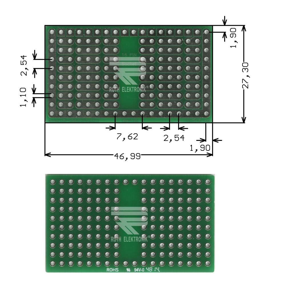 Roth Elektronik RE943-S2 Bread Board 16-Pin-Sockel 46,99 x 27,30 mm