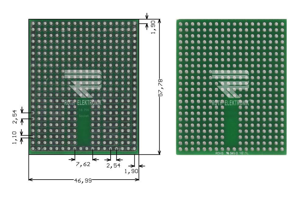 Roth Elektronik RE943-S3 Bread Board 16-Pin-Sockel 46,99 x 57,78 mm