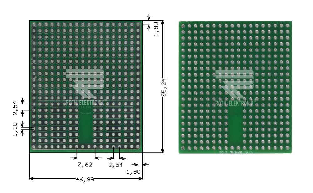 Roth Elektronik RE942-S3 Bread Board 14-Pin-Sockel 46,99 x 55,24 mm