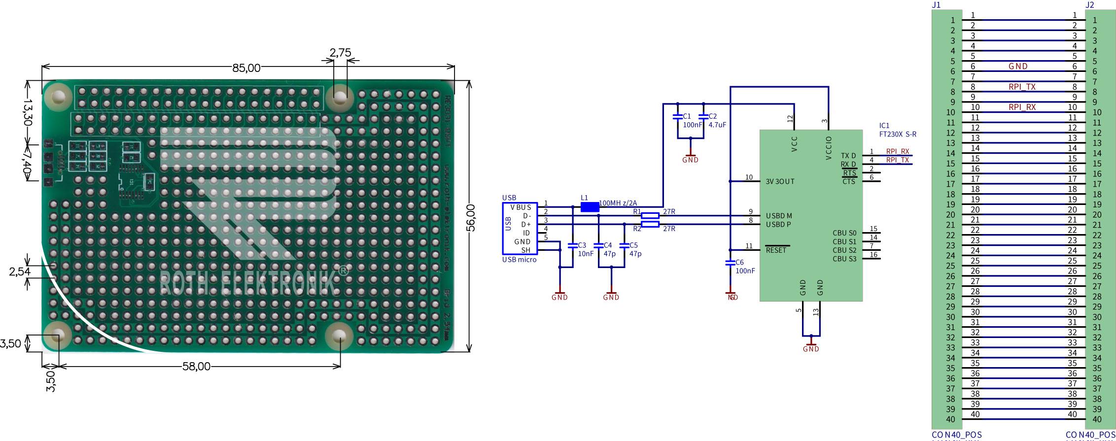 Roth Elektronik RE3031-DSPT Raspberry Pi Zubeh&ouml;r UART-USB-Wandler