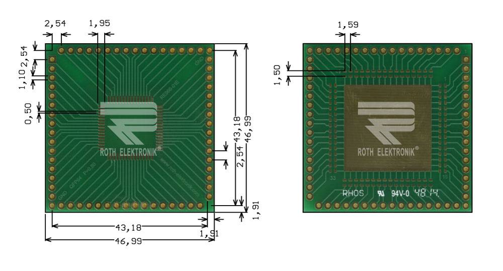 Roth Elektronik RE966-01E Adapter QFP64 P=0,80 mm RM 2,54 mm