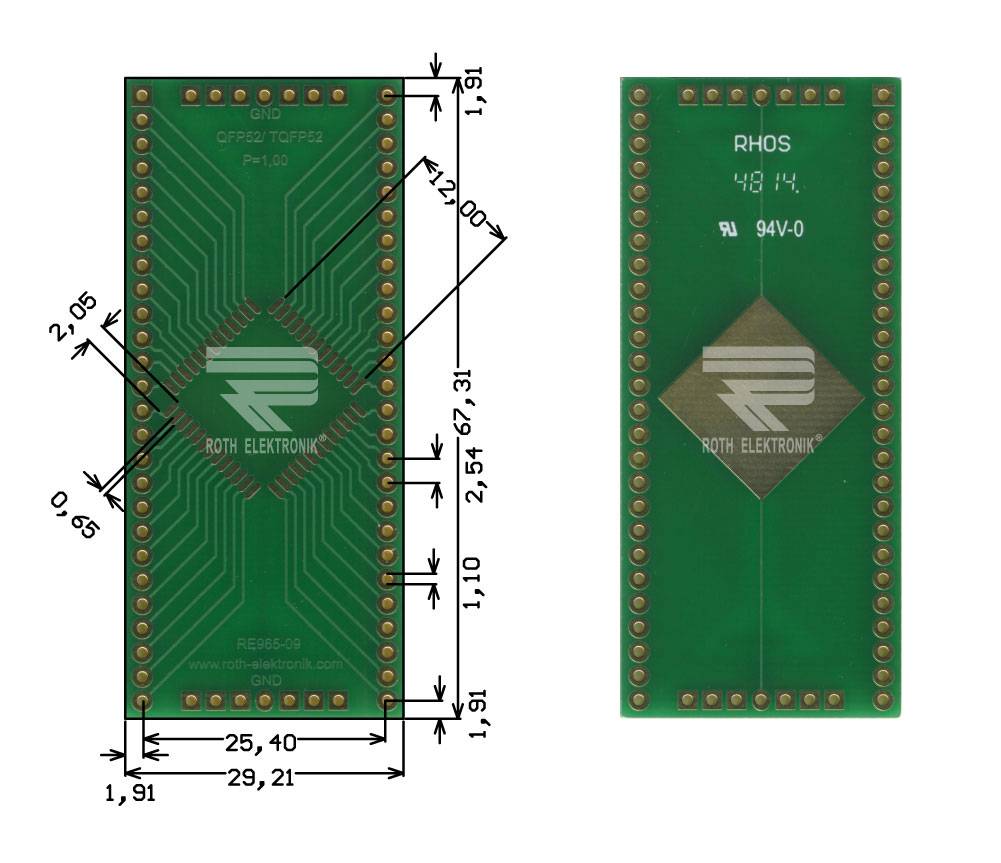 Roth Elektronik RE965-09 Multiadapter QFP52 & TQFP52 P=1,00 mm RM 2,54 mm