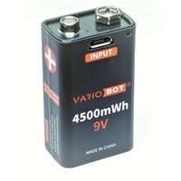 Lithium-Ionen Akku 9 V / 500 mAh / 4500 mWh USB-Block-Akku von VARIOBOT Lithium-Ionen Akku 9 V / 500 mAh / 4500 mWh USB-Block-Akku von VARIOBOT