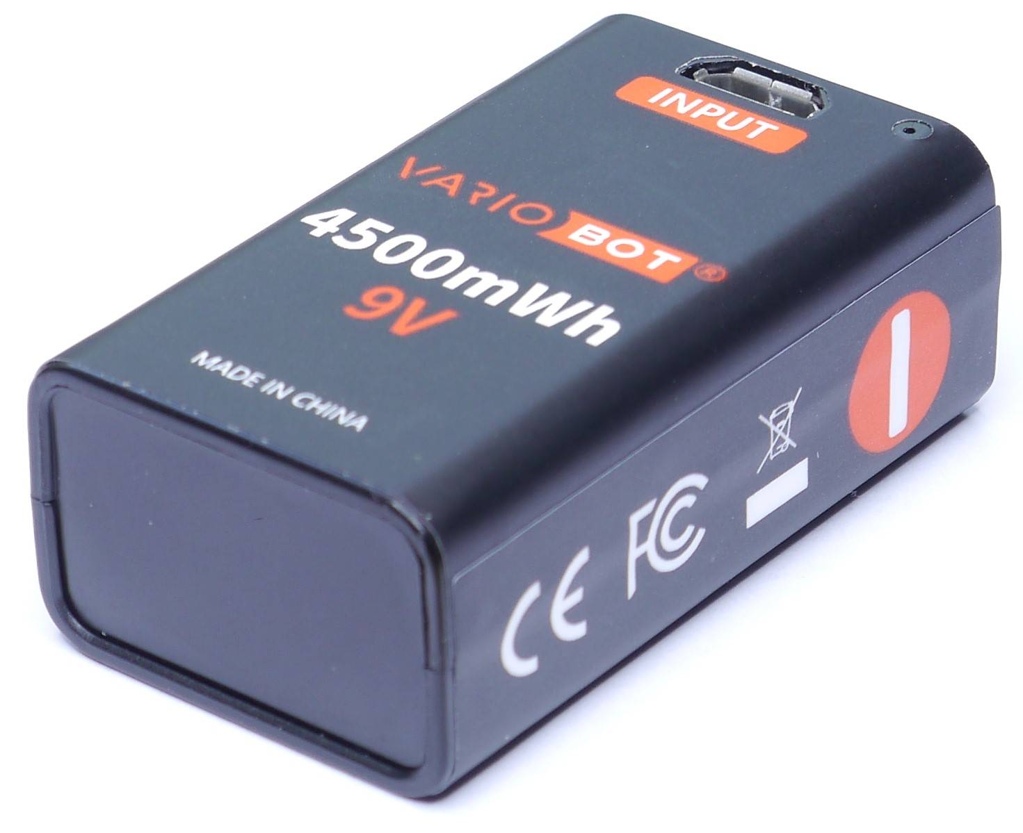 Lithium-Ionen Akku 9 V / 500 mAh / 4500 mWh USB-Block-Akku von VARIOBOT