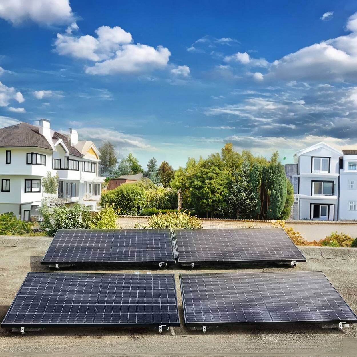 MyVoltaics® MyCarport 1760+ Watt/Wp Balkonkraftwerk, 4 Module bifazial, Hoymiles WR WLAN 800 Watt Ausgang, Flachdach, Garage, Carport, 15m