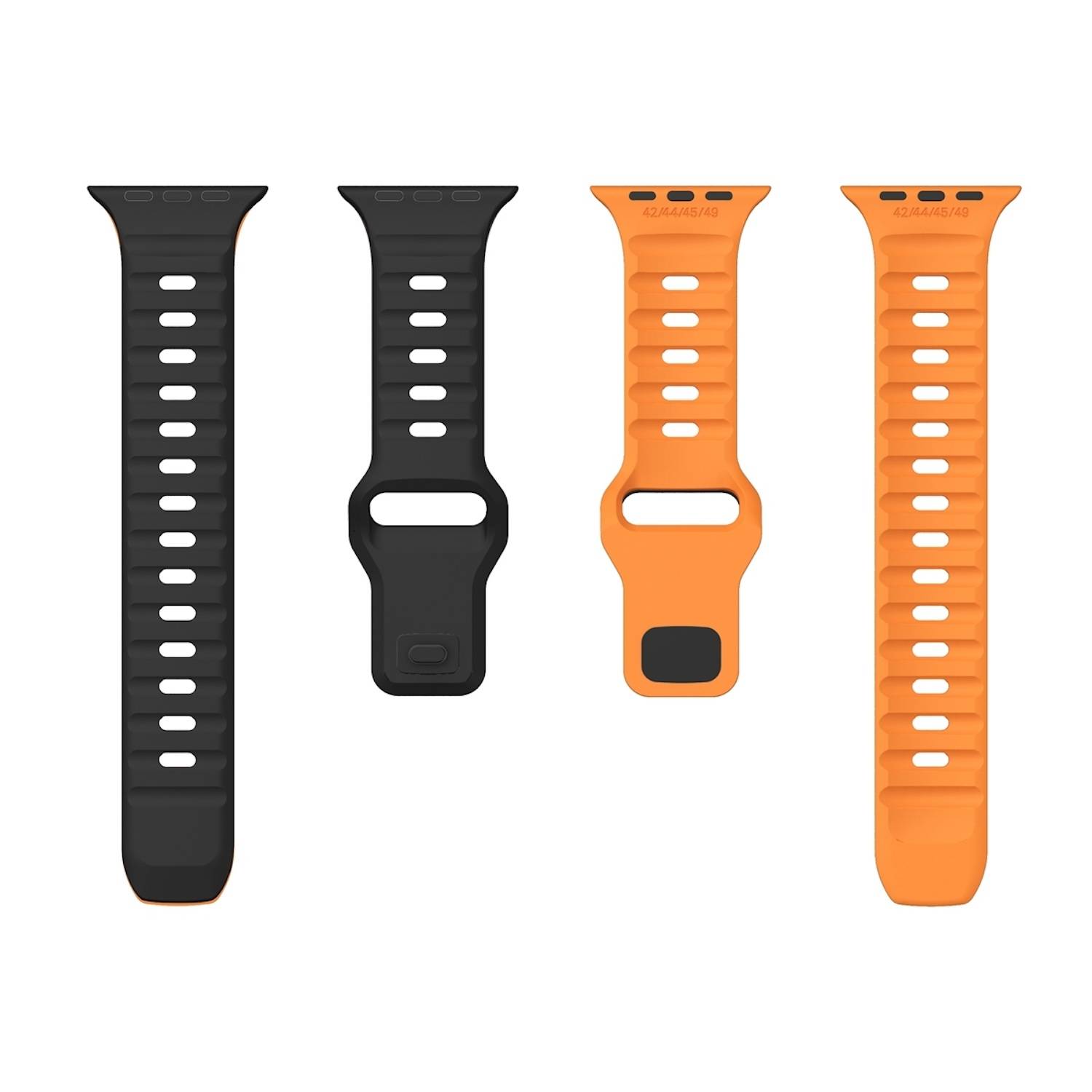 Für Apple Watch Ultra 2 / 1 49mm Silikon Design Wellenstruktur Armband Schwarz / Orange