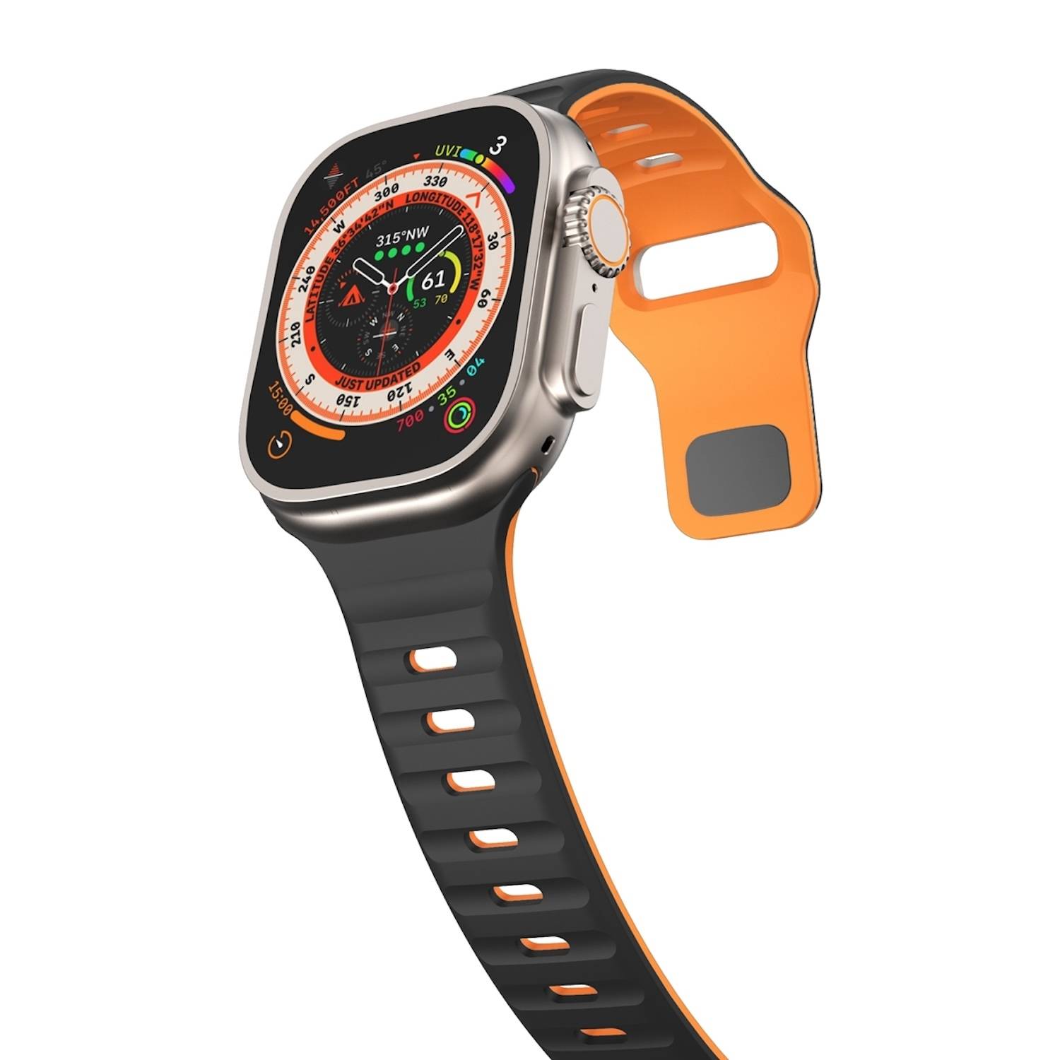 Für Apple Watch Ultra 2 / 1 49mm Silikon Design Wellenstruktur Armband Schwarz / Orange