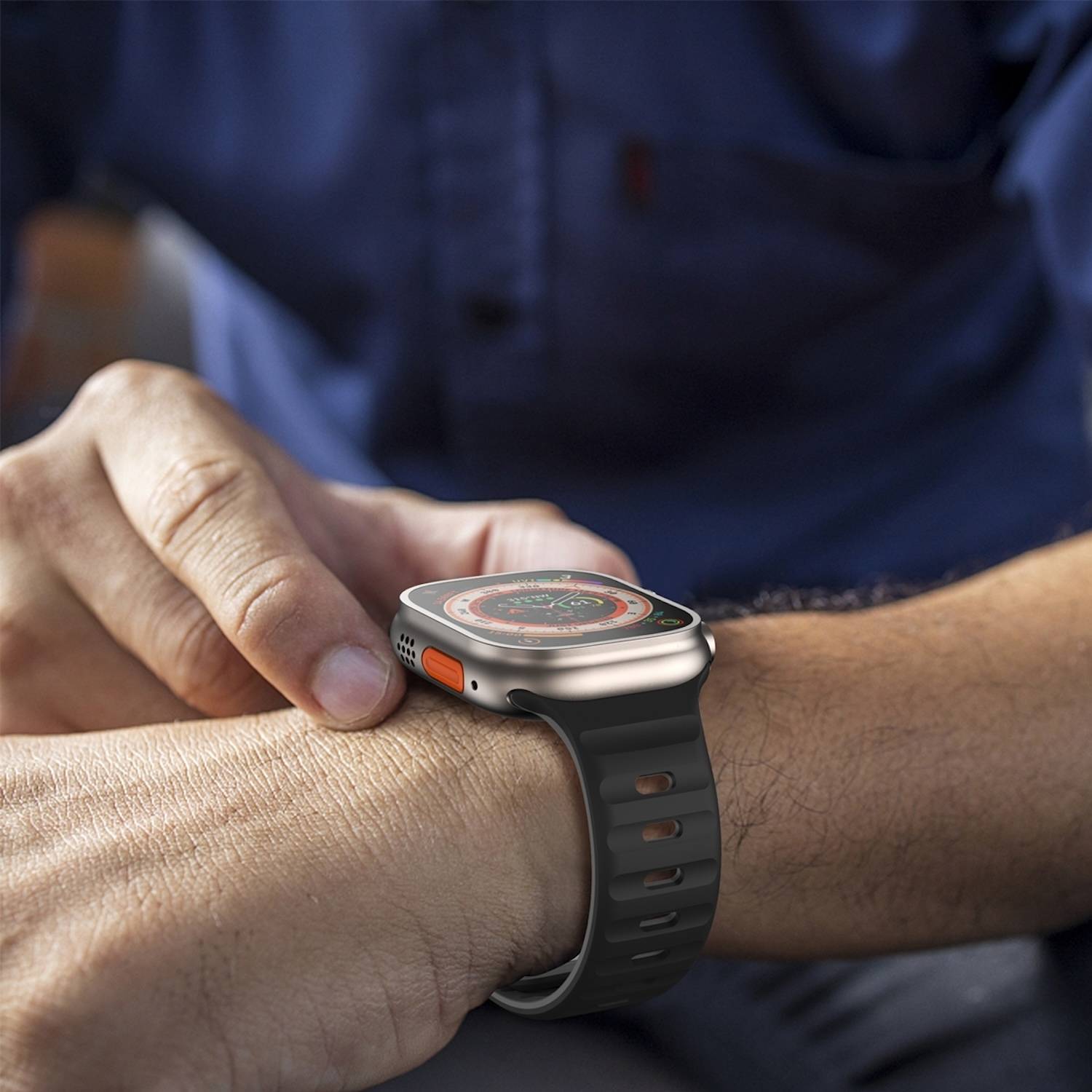 Für Apple Watch SE 2023 44mm Silikon Wellenstruktur Armband Schwarz