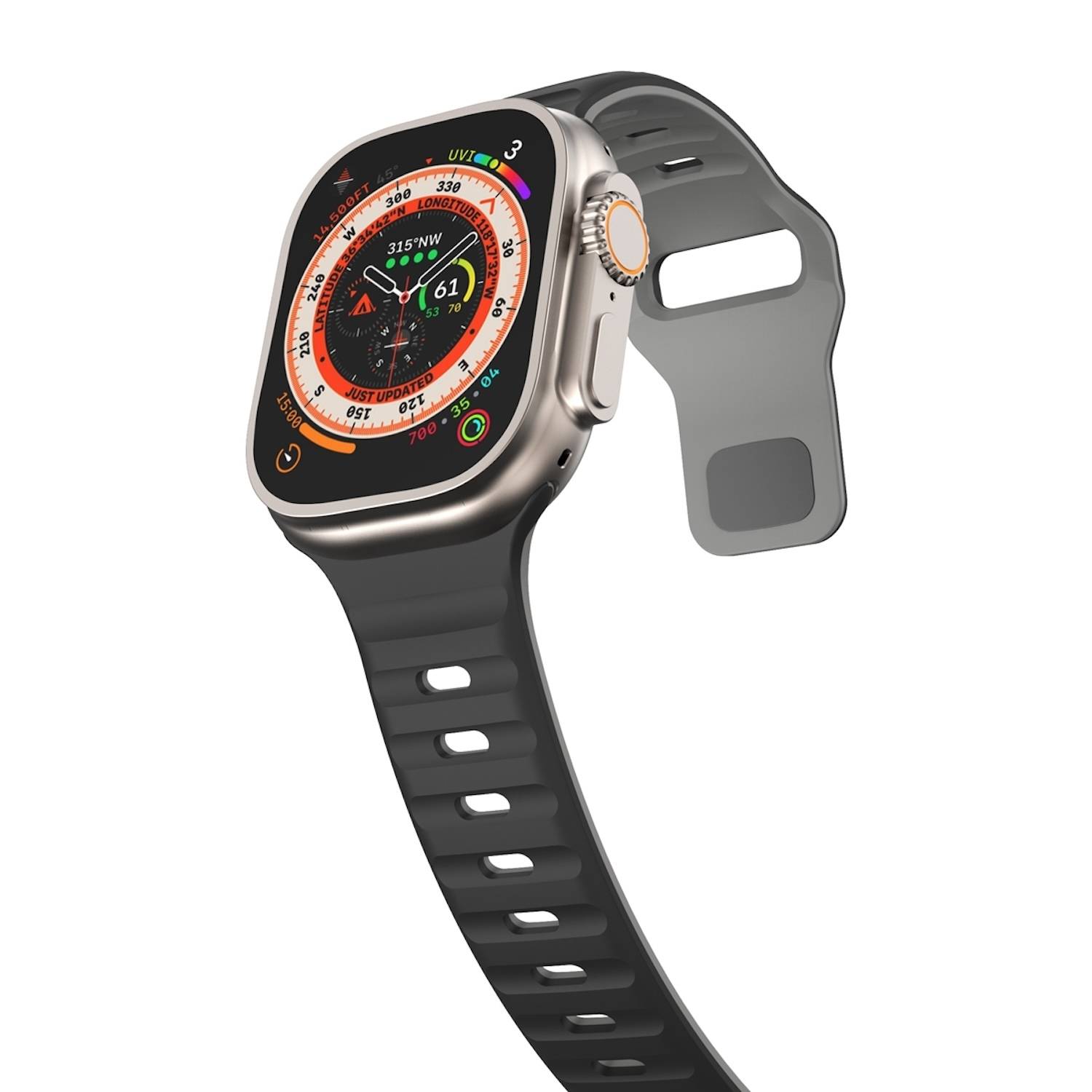 Für Apple Watch Ultra 2 / 1 49mm Silikon Design Wellenstruktur Armband Schwarz / Grau