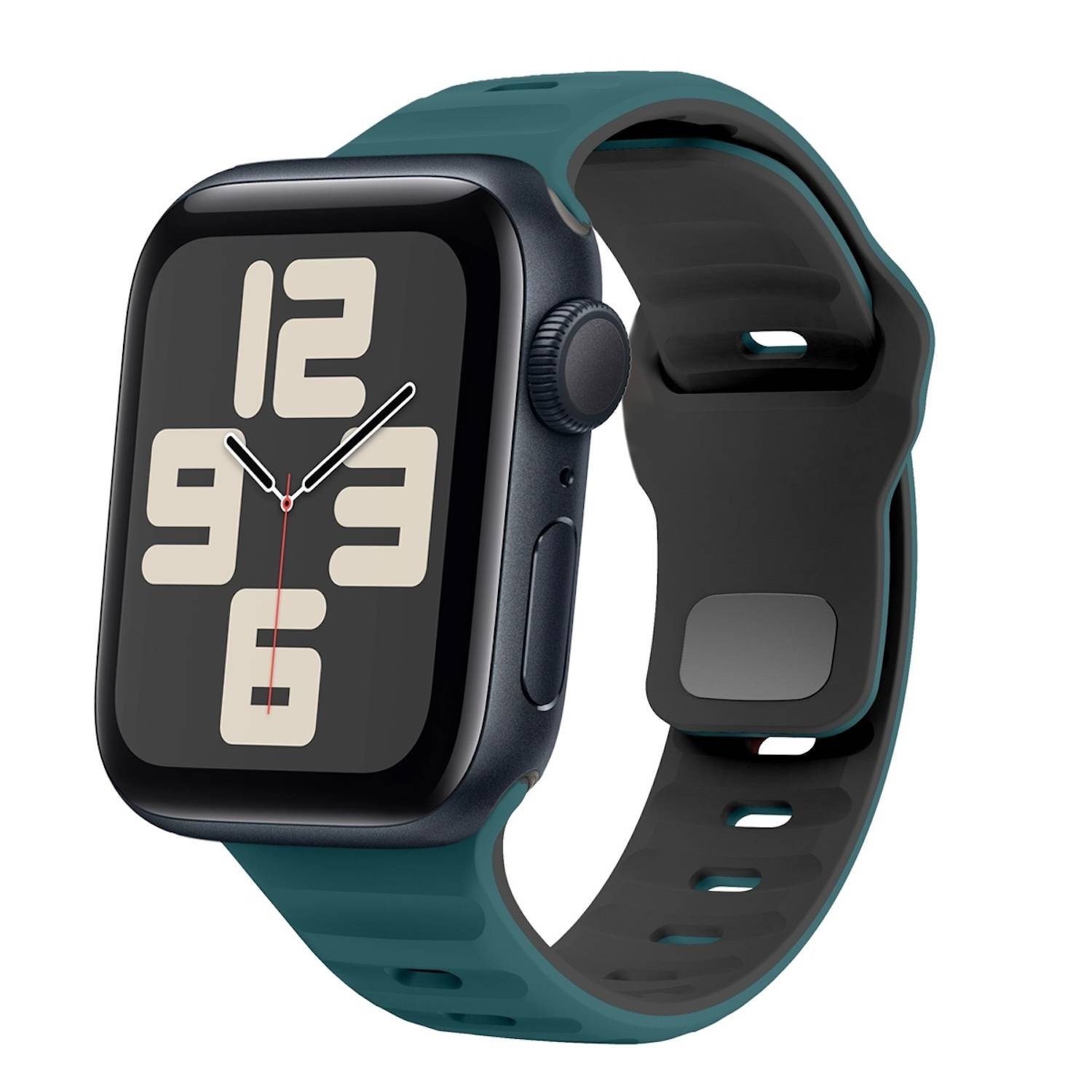 Für Apple Watch SE 2023 44mm Silikon Wellenstruktur Armband Dunkelgrün