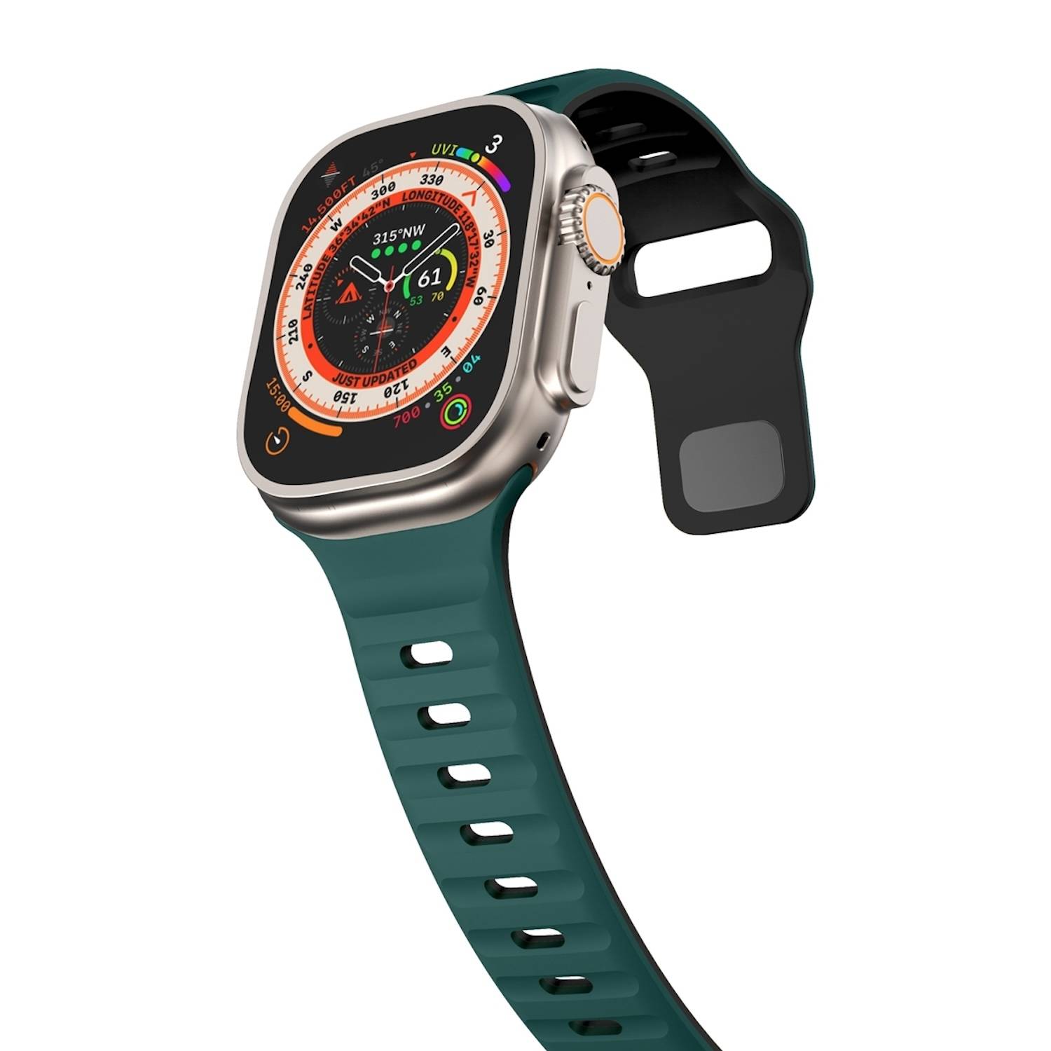 Für Apple Watch SE 2023 44mm Silikon Wellenstruktur Armband Dunkelgrün