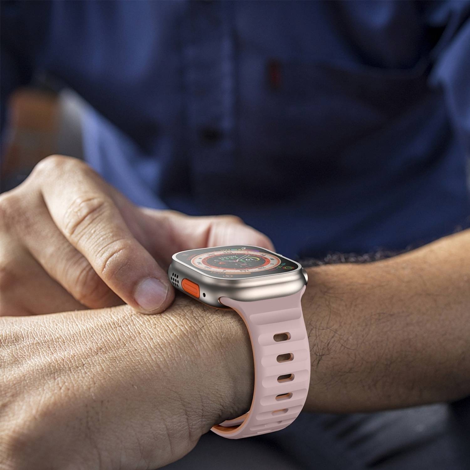 Für Apple Watch SE 2023 44mm Silikon Wellenstruktur Armband Rosa