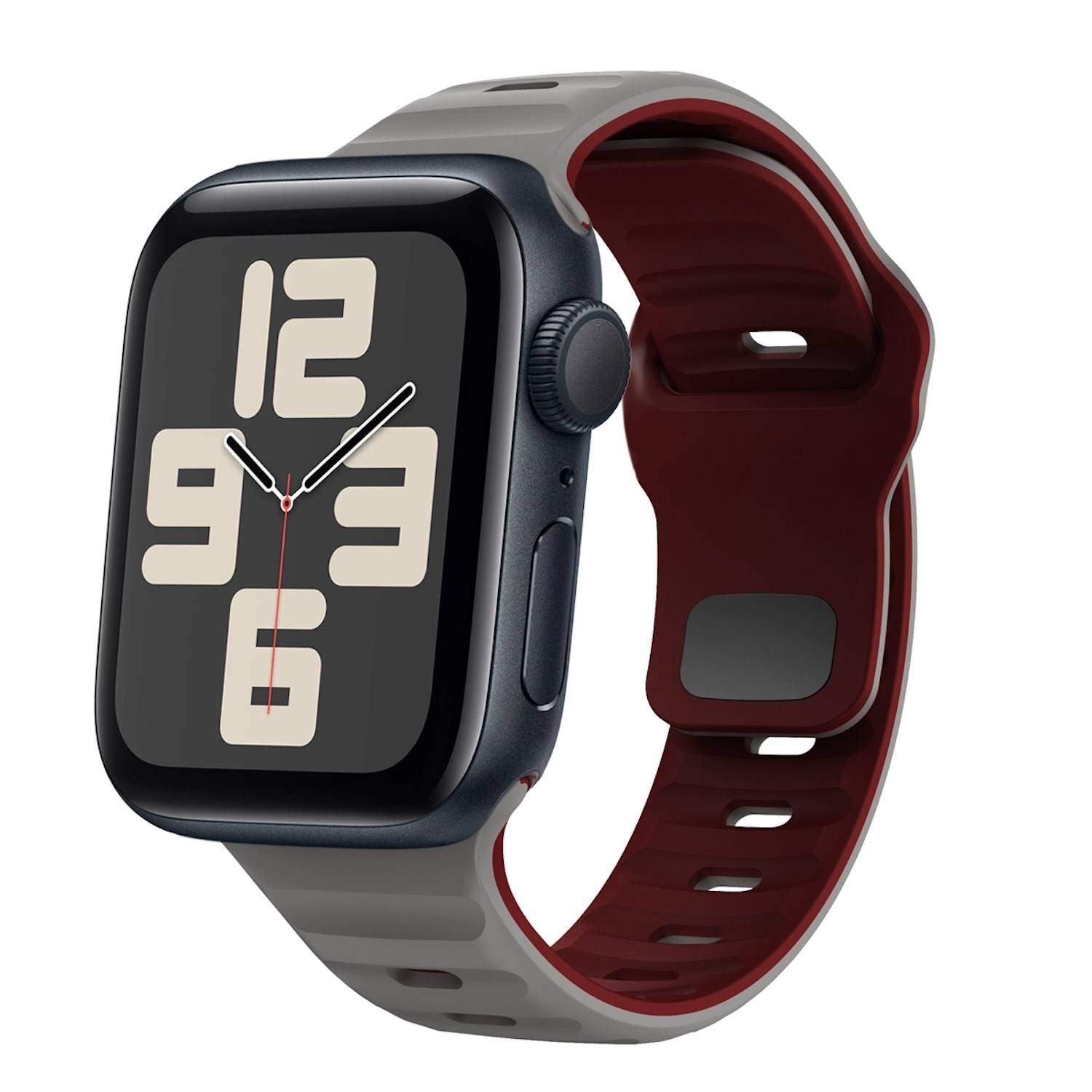 Für Apple Watch SE 2023 44mm Silikon Design Wellenstruktur Armband Grau / Weinrot