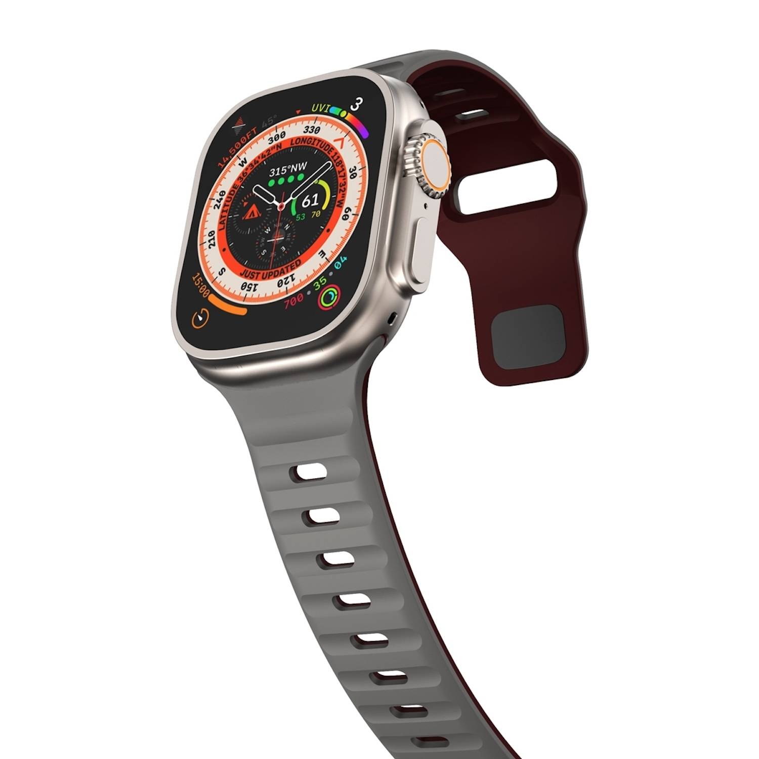 Für Apple Watch Ultra 2 / 1 49mm Silikon Design Wellenstruktur Armband Grau / Weinrot