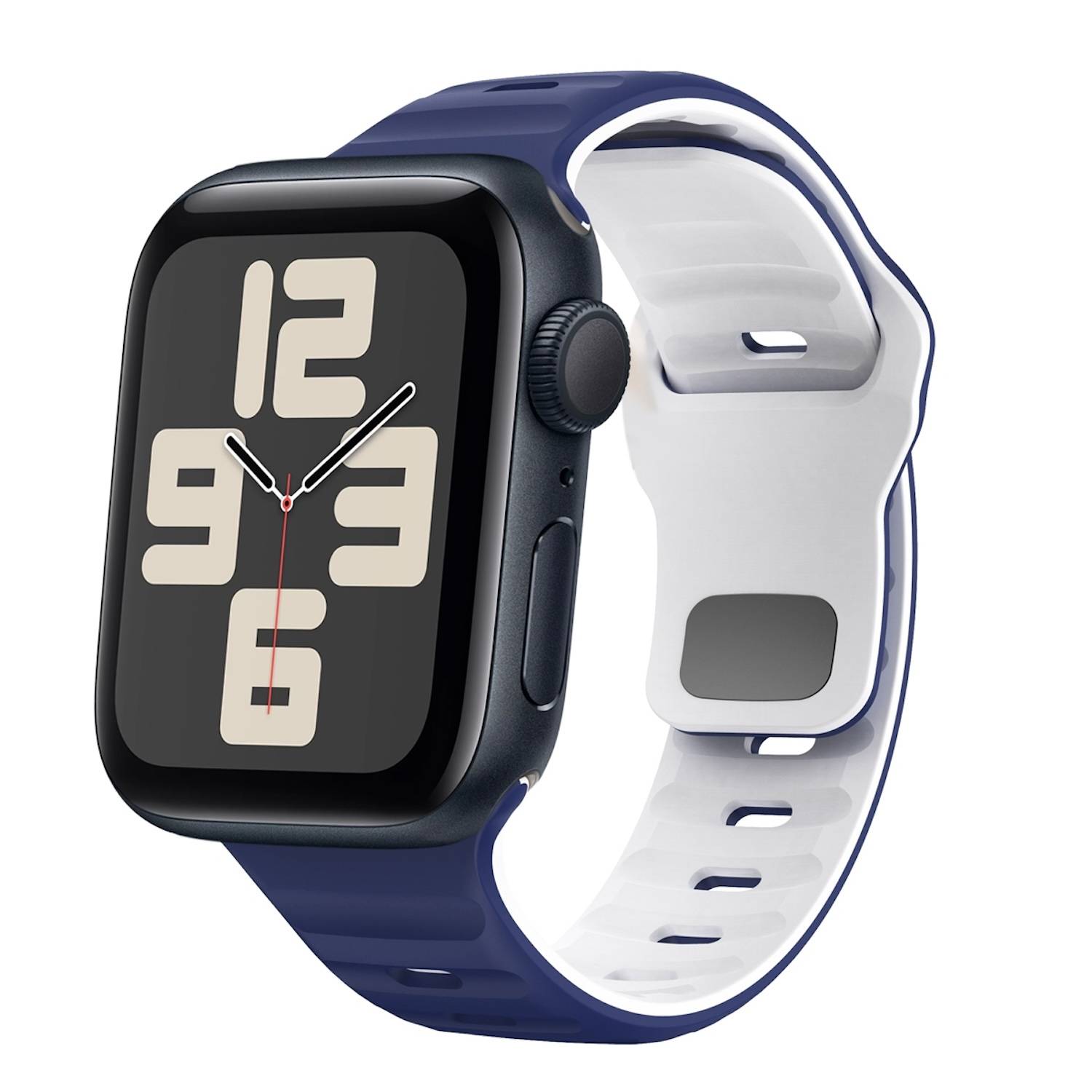 Für Apple Watch SE 2023 44mm Silikon Design Wellenstruktur Armband Dunkelblau / Weiß