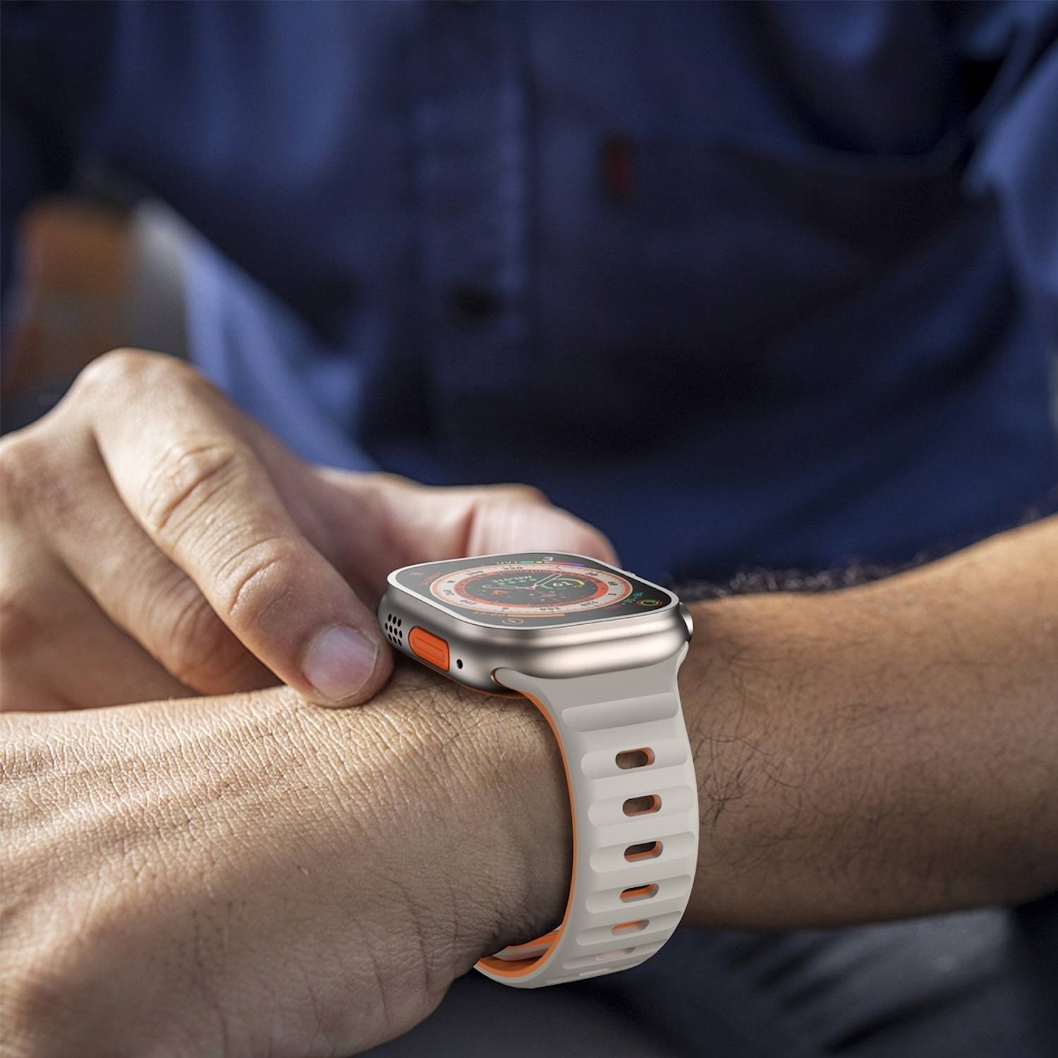 Für Apple Watch SE 2023 44mm Silikon Design Wellenstruktur Armband Beige / Orange