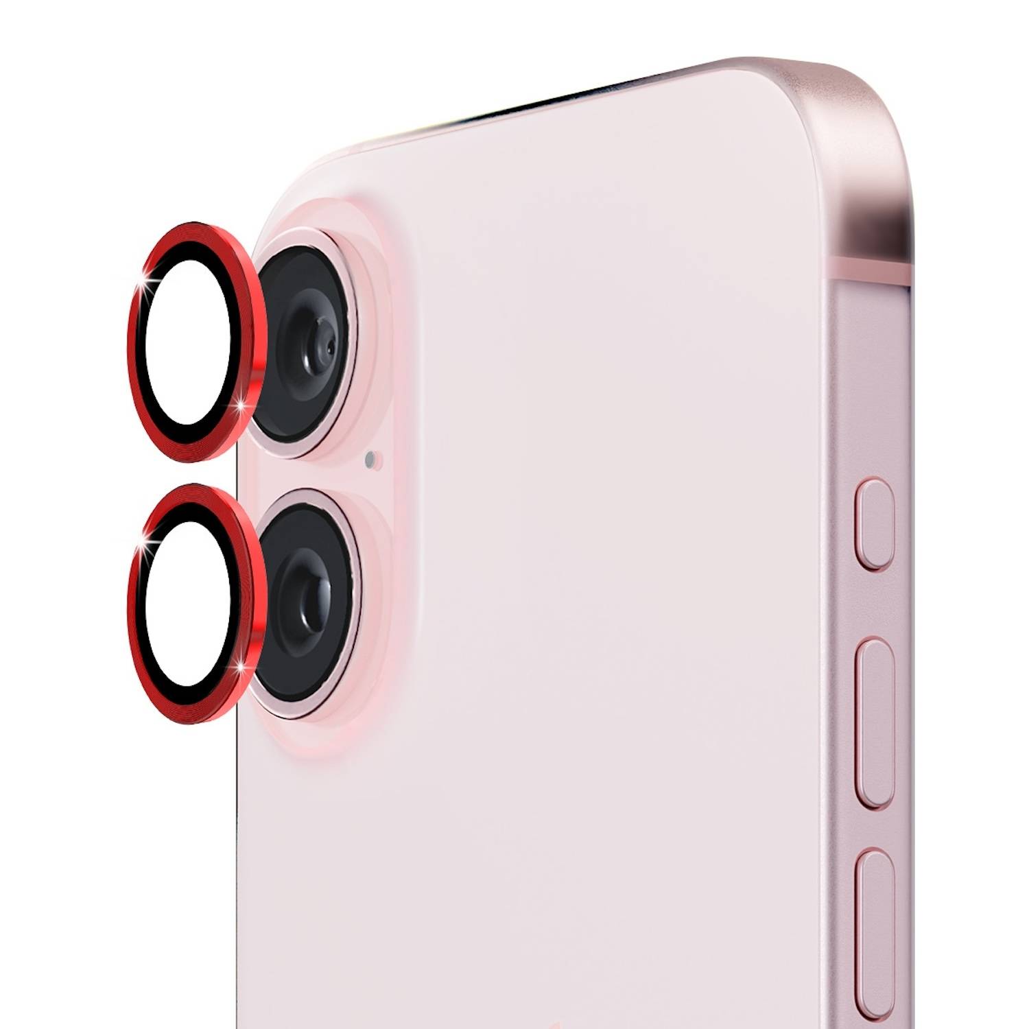 Für Apple iPhone 16 / 16 Plus Aluminium Ring Kamera + H9 Hart Glas Rot