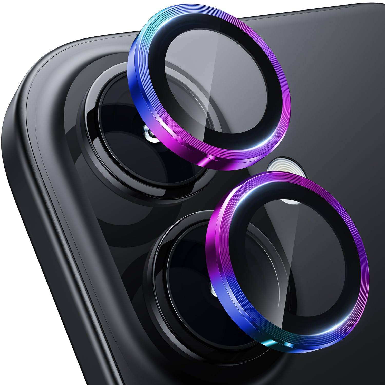 Für Apple iPhone 16 / 16 Plus Aluminium Ring + H9 Hart Glas Bunt