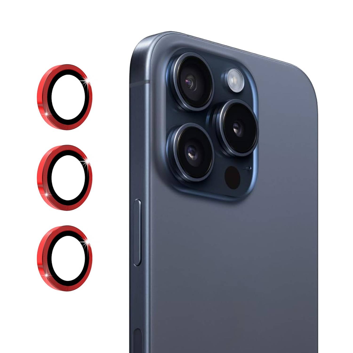 Für Apple iPhone 16 Pro / 16 Pro Max Aluminium Ring + H9 Glas Rot