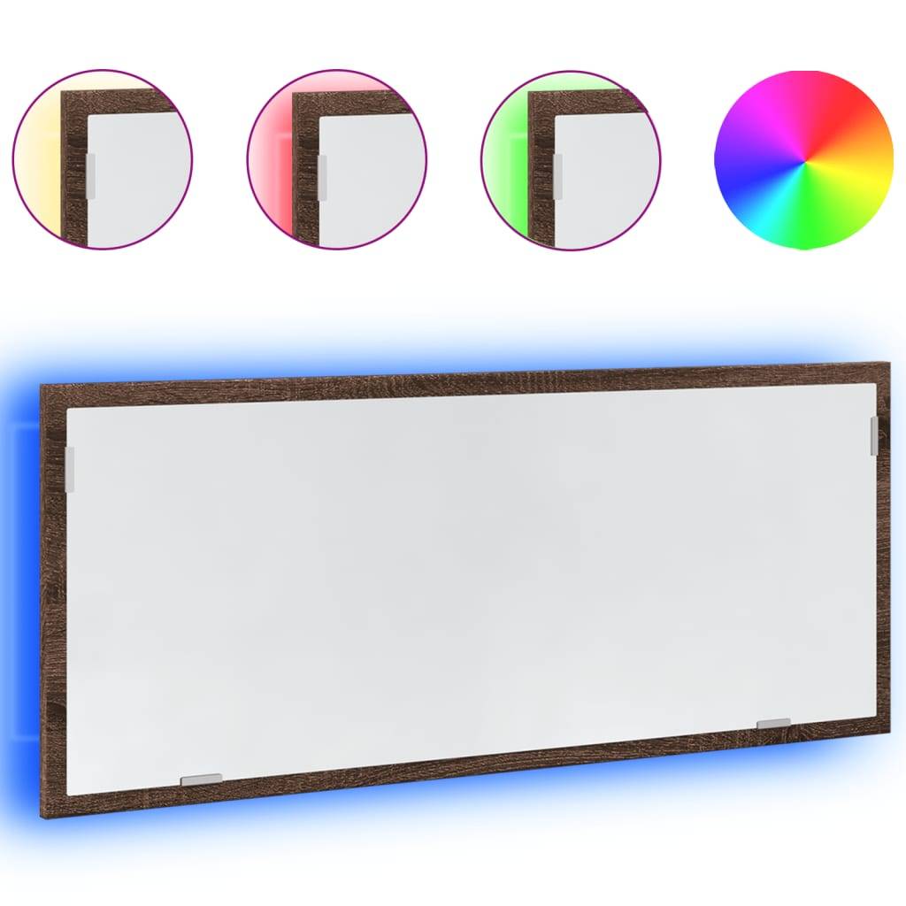 vidaXL LED-Badspiegel Braun Eichen-Optik 100x8,5x37 cm Holzwerkstoff