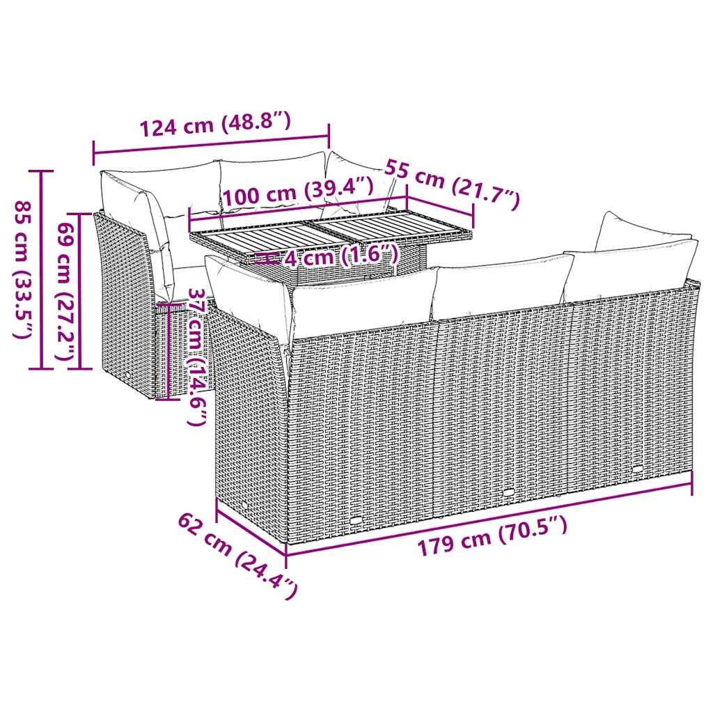 vidaXL 6-tlg. Garten-Sofagarnitur mit Kissen Beige Poly Rattan