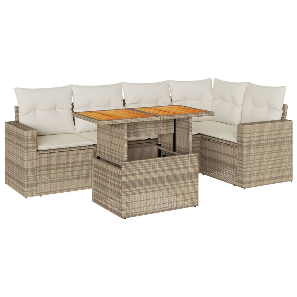 vidaXL 6-tlg. Garten-Sofagarnitur mit Kissen Beige Poly Rattan